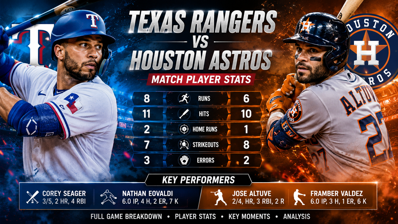 texas rangers vs houston astros match player stats​