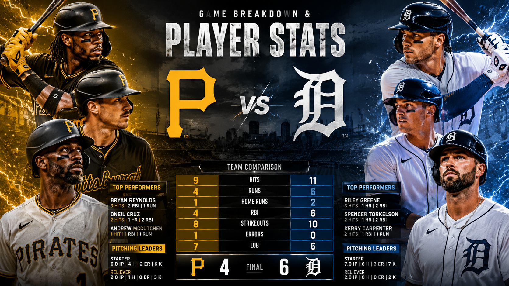 pittsburgh pirates vs detroit tigers match player stats